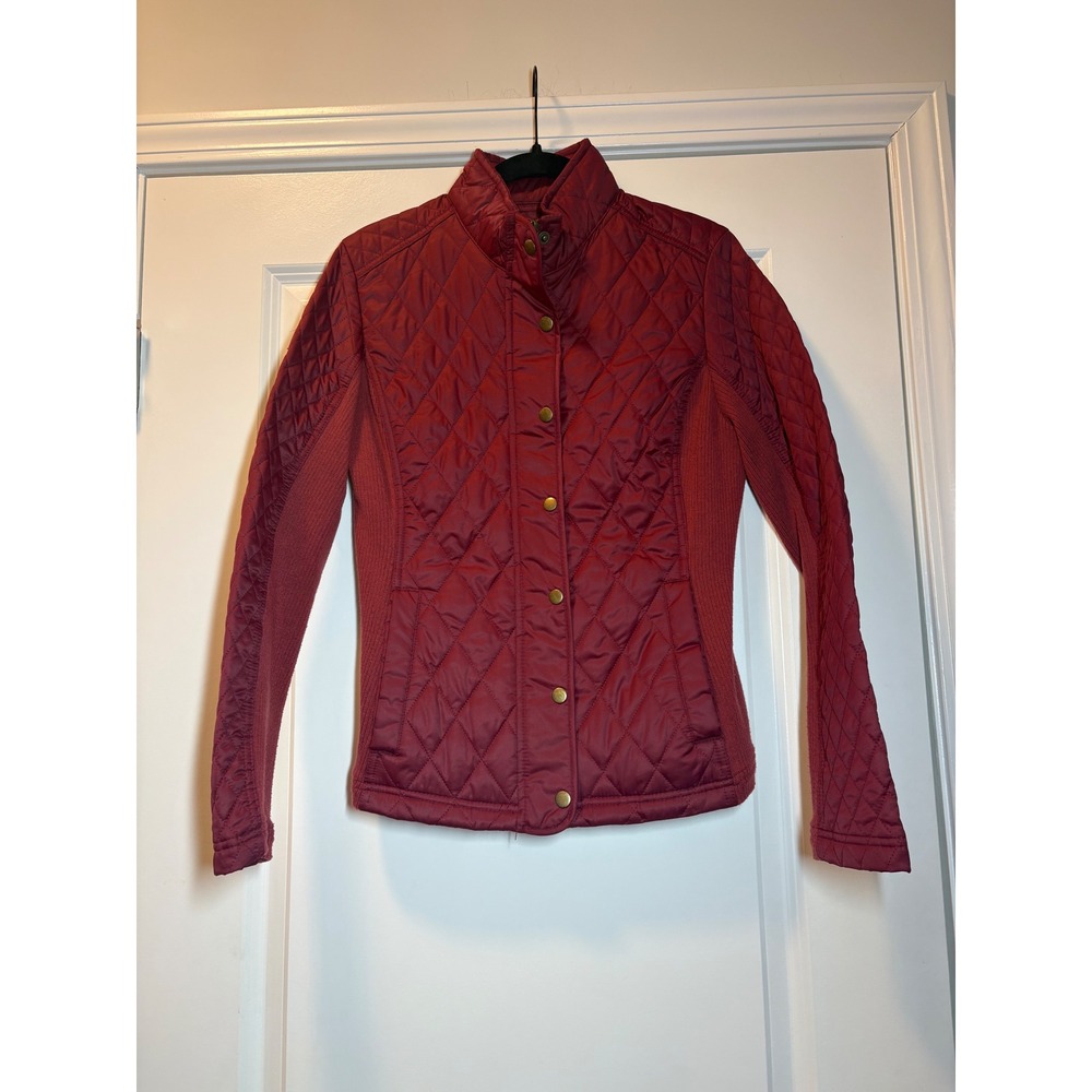 Merona Womens Burgundy Quilted Snap Front Jacket Ribbed Knit Panels Size‎ M